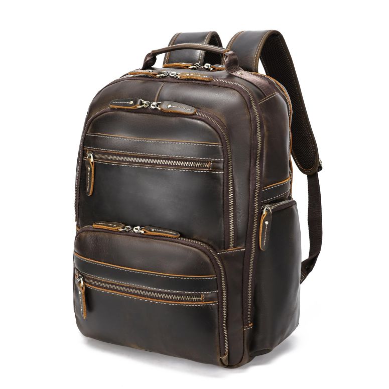 インコ 小鳥 バード トラベルキャリアー LANNSYNE Vintage Mens Full Grain Leather Backpack Fits 17.3 Inch Laptop, Large Casual Rucksack Shoulder Bag For Travel/Camping/Hiking-Brown 【並行輸入品】