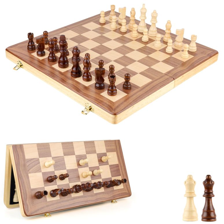 チェス仕かける RERIVER 15 Inch Magnetic Wooden Chess Game Set Classic Folding Board Games with Felted Game Board Interior for Storage 2 Extra Queens Pieces Storage Slots 【並行輸入品】 ファミリートイ・ゲーム-おもちゃ