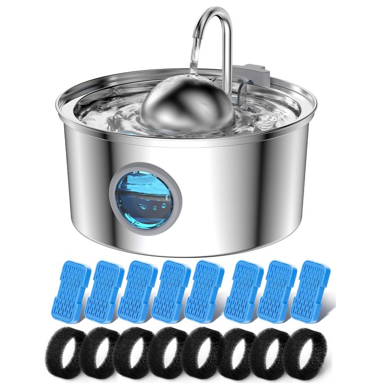 卓上 吹き上げ 滝のオブジェ テーブルトップファウンテン 室内装飾吹き上げ AONBOY Cat Water Fountain with 16 Filters, 108薬局衡オンス/3.2L Cat Fountain Stainless Steel, Includes 8 Carbon Filters and 8 Sponge Filters, Faucet Shape Dog Water Fountain, D 【並行輸入品】