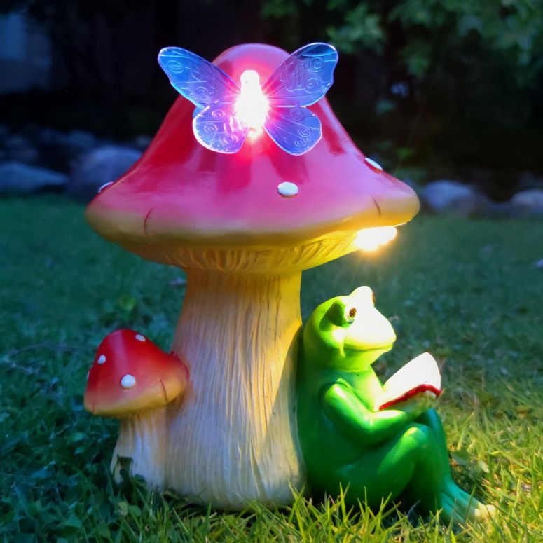 園地ともし火LEDソーラーともし火 ソーラー力強さ RCTTICUU Solar Frog Mushroom Garden Statues,Resin Frog Mushroom Reading a Book Figurine with LED Solar Lights, Lawn Decor Outdoor Statue for Patio,Balcony,Yard,Lawn Ornament 【並行輸入品】 花・ガーデン・DIY-ガーデンライト ・灯篭-エクステリア・ガーデンファニチャー