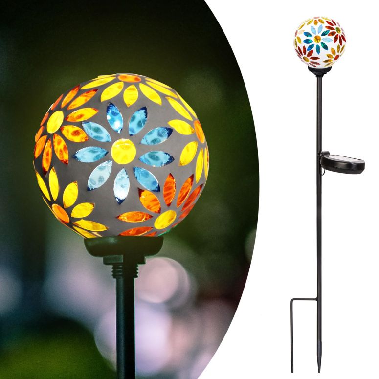 ガーデンライトLEDソーラーライト ソーラーパワー Afirst Solar Lights Outdoor Decorative - Solar Gazing Ball Mosaic Garden Stakes Flower Decorative Lights Waterproof for Pathway Yard Lawn Decoration Yellow 【並行輸入品】
