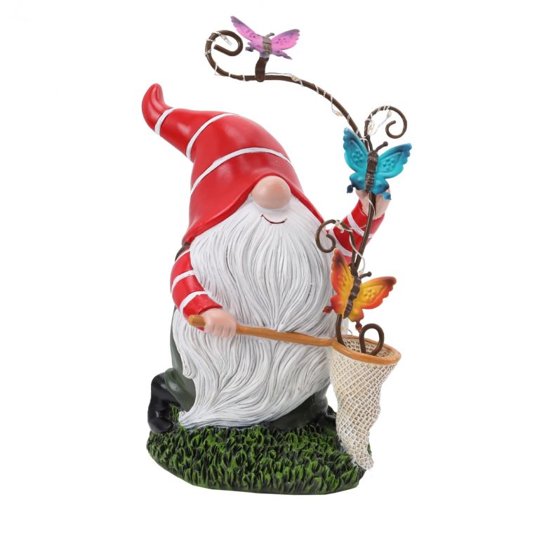 園地ともし火LEDソーラーともし火 ソーラー力強さ Garden Gnome Statue, Solar Funny Gnomes Figurine Catching Butterflies with LED Lights Waterproof Resin Outdoor Decor for Patio Lawn Yard Home Tabletop Decoration 【並行輸入品】 ガーデンライト ・灯篭-エクステリア・ガーデンファニチャー