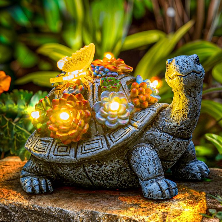苑地ともし火LEDソーラーともし火 ソーラー力強さ YDKOJGW Solar Garden Outdoor Statues with Succulent and 7 LED Lights - Lawn Decor Tortoise Statue for Patio, Balcony, Yard Ornament - Unique Housewarming Gifts (Grey Turtle) 【並行輸入品】