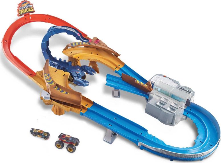 ホットウィール モンスタートラック Hot Wheels Monster Trucks Scorpion Sting Raceway Track Set with 1 Toy Truck & 1 Car in 1:64 Scale, Boosted Race Track 【並行輸入品】