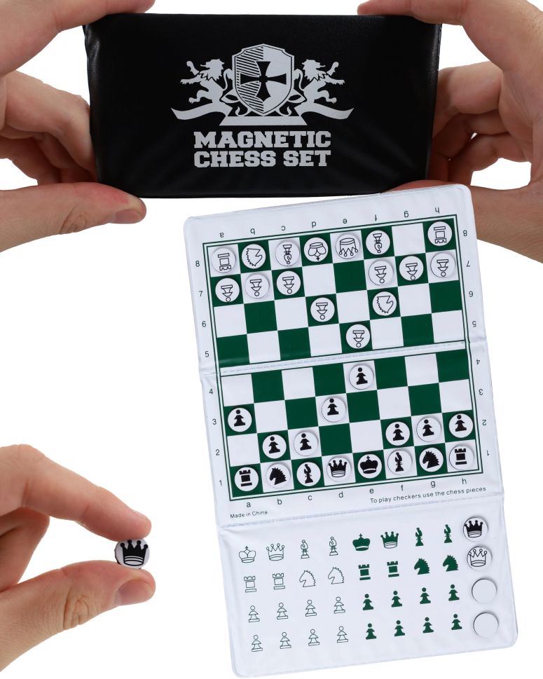 チェス仕かける WE Games Mini Magnetic Travel Chess Set ? 6-Inch Foldable Board with Durable Vinyl Pieces \u0026 Extra Queens? Indoor \u0026 Outdoor Magnetic Chess Game - White Logo 【並行輸入品】 ファミリートイ・ゲーム-おもちゃ
