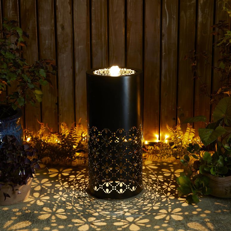 園地 吹き上げ 室内装飾吹き上げ 置き型 吹き上げ 滝のオブジェ ウォーターフォールファウンテン Glitzhome Metal Fountain Outdoor Water Fountain Bird Bath with LED Light, Pump \u0026 Adapter, Modern Metal Cutout Flower Water Fountains 24\