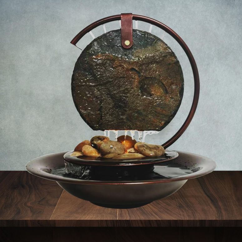 卓上 噴水 滝のオブジェ テーブルトップファウンテン インテリア噴水 Pamopamo Indoor Tabletop Waterfall Moon Fountain, Home D?cor Soothing Rain Sound Meditation Relaxing Fountains, Nature Slate Water Feature with Light for Room Office 【並行輸入品】