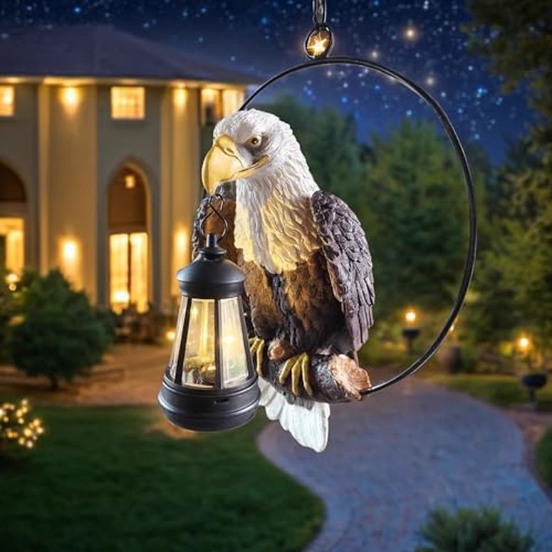 苑地点火装置LEDソーラー点火装置 ソーラー力強さ RKGOMDMU American Bald Eagle Statue with Solar Light - 11.81-inch Yard Art Resin Bald Eagle Decoration,for Patio, Garden, Lawn,Bald Eagle Gifts for Men 【並行輸入品】