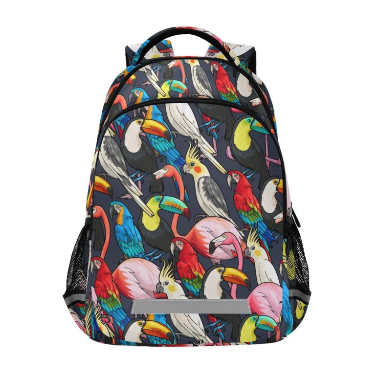 インコ 小鳥 バード トラベルキャリアー JHKKU Kids Backpack for Boys Girls Bookbags Colorful Exotic Birds School Backpack Elementary Bags Travel Daypack Lightweight Waterproof with Reflective Strip 【並行輸入品】