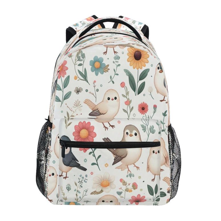インコ 小鳥 バード トラベルキャリアー senya Cute Birds and Flowers B Backpack School Bag Travel Daypack for Boys Girls 【並行輸入品】