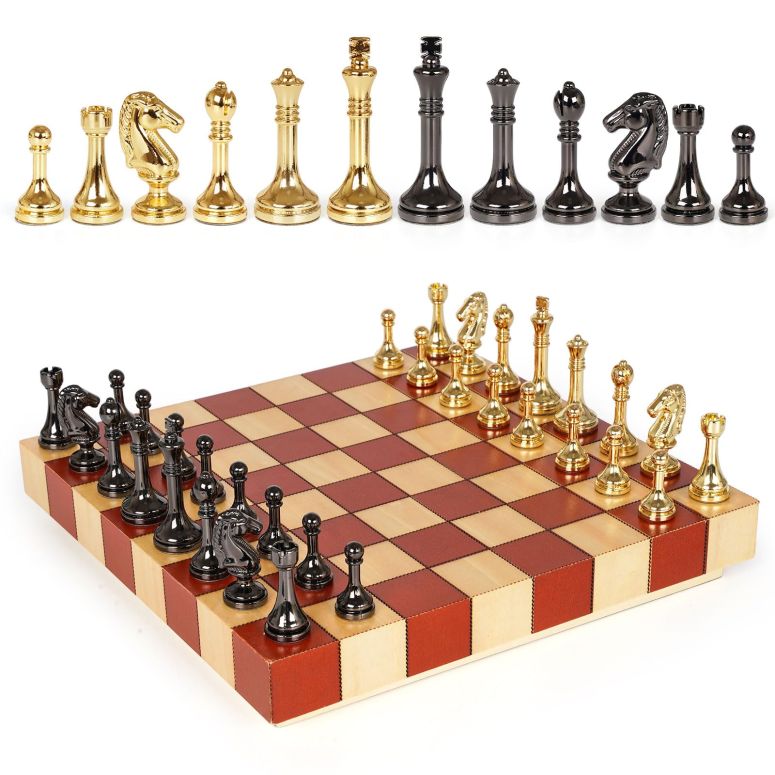 チェスセット Metal Chess Set ? Wooden Chess Board Set Travel Chess Sets,Metal Handcrafted Chessmen, Bonus 2 Extra Queens, Portable Classic Chess Game for Adults Family Board Game 【並行輸入品】