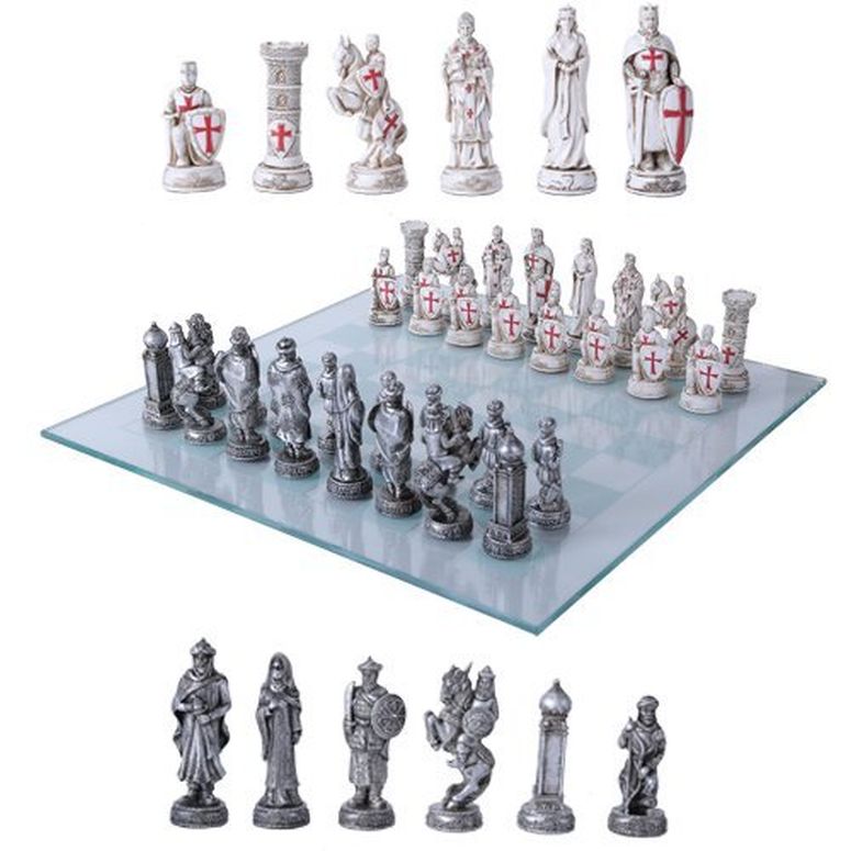 チェスセット Gifts & Decors Crusader Christian Kingdoms VS Muslim Ottoman Empire Resin Chess Pieces with Glass Board Set 【並行輸入品】