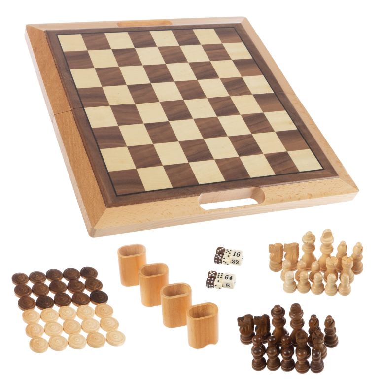 チェスセット Hey! Play! 3-in-1 Chess, Backgammon, and Checkers Set ? Wooden Board Game Set Folds for Practical Storage and Transport ? Travel Board Games by Trademark Games 【並行輸入品】