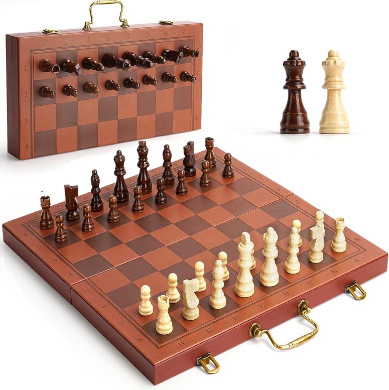 チェス仕かける Magnetic Chess Set 15.5 Inch Chess Boards for Adults \u0026 Kids, Leather \u0026 Wooden Folding Board with Handmade Wood Pieces, Travel Chess Sets Game with Portable Handle for Beginners Professionals 【並行輸入品】 おもちゃ-チェス-ファミリートイ・ゲーム