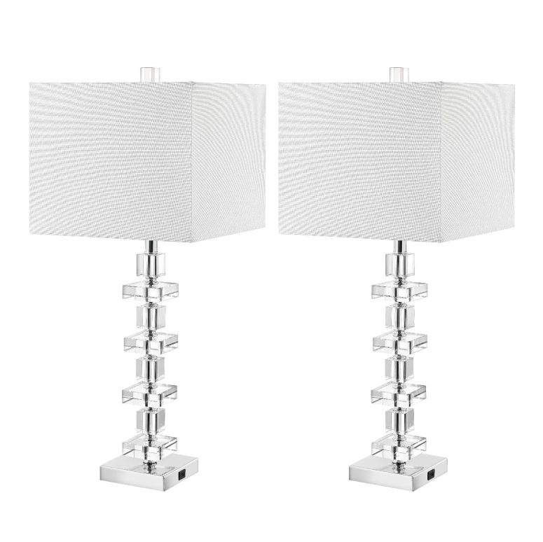 サファヴィヤ safavieh テーブルランプ サファビヤ サファヴィア SAFAVIEH Lighting Collection Deco Clear/Chrome Crystal 29-inch Table Lamp Set of 2 with USB Charging Port (LED Bulbs Included) 【並行輸入品】
