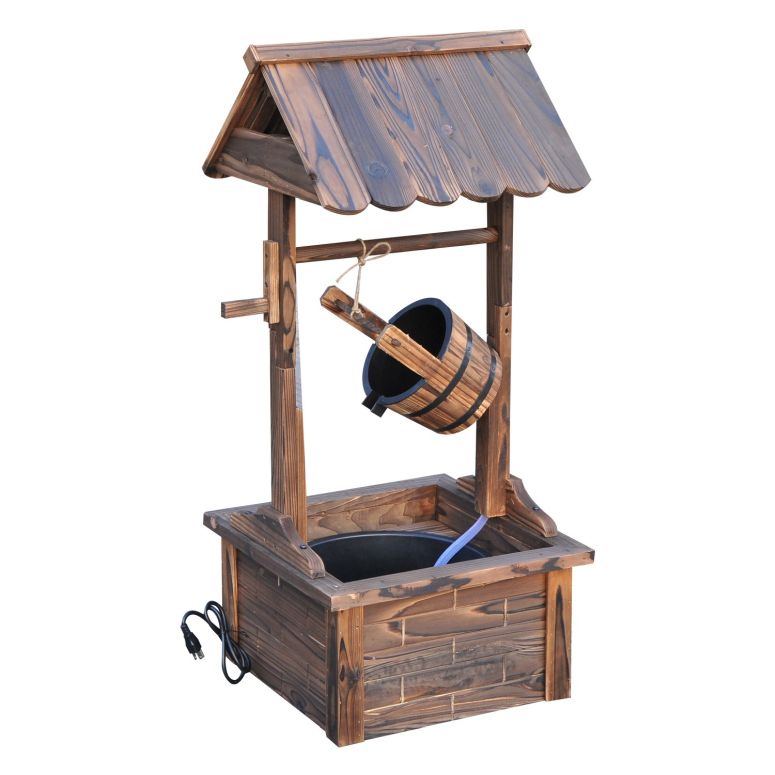苑地 吹き上げ 室内装飾吹き上げ 置き型 吹き上げ 滝のオブジェ ウォーターフォールファウンテン Outsunny Outdoor Wooden Wishing Well Fountain with Adjustable Water Flow Rate, Outdoor Rustic Waterfall Fountain with Electric Pump, Water Bucket, 【並行輸入品】