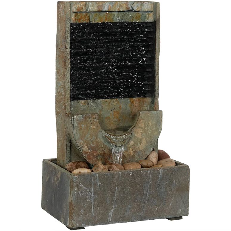 卓上 噴水 滝のオブジェ テーブルトップファウンテン インテリア噴水 Sunnydaze 16-Inch Half Moon Slate Indoor Tabletop Cascading Water Fountain - Soothing and Tranquil Water Sound 【並行輸入品】