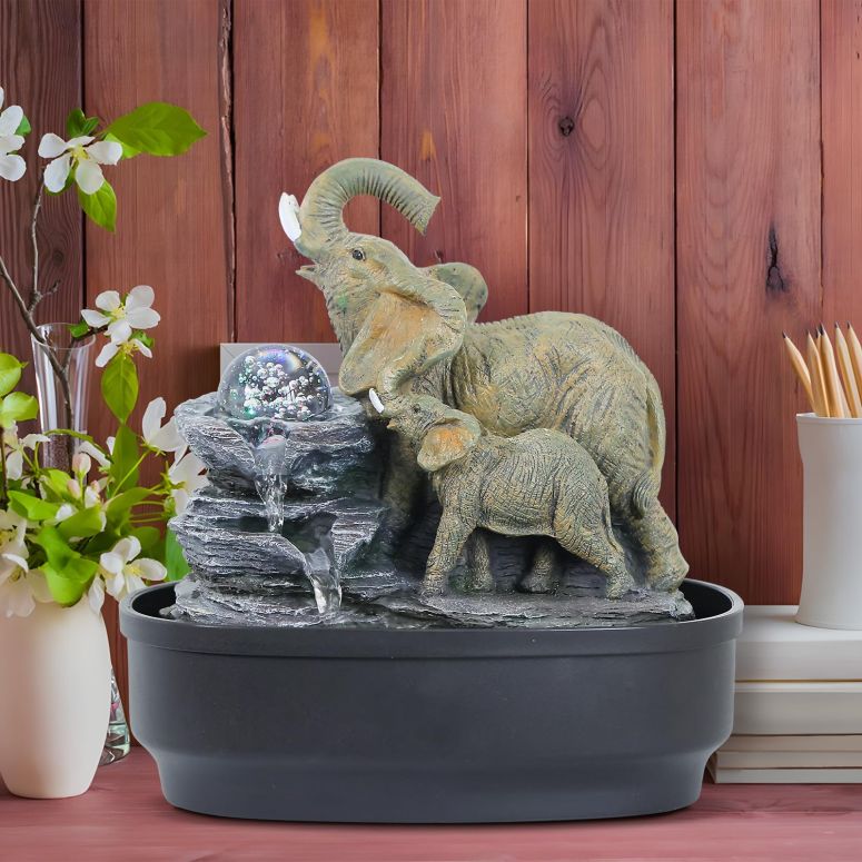 卓上 吹き上げ 滝のオブジェ テーブルトップファウンテン 室内装飾吹き上げ Bumilgar Elephant Tabletop Fountain with Rotating LED Crystal Ball \u0026 Cascading Rocks, 10.8\" Indoor Waterfall Decor for Living Room,Office,Bedroom,Study,Zen Elephant L 【並行輸入品】"