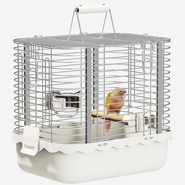 インコ 小鳥 バード トラベルキャリアー YOOSO WING Bird Carrier Travel Cage, Durable Portable Stainless Steel Birdcage with Bird Perch & Feeding Bowl for Parrots Canaries Budgies Lovebirds Conures Cockatiels (Small White) 【並行輸入品】