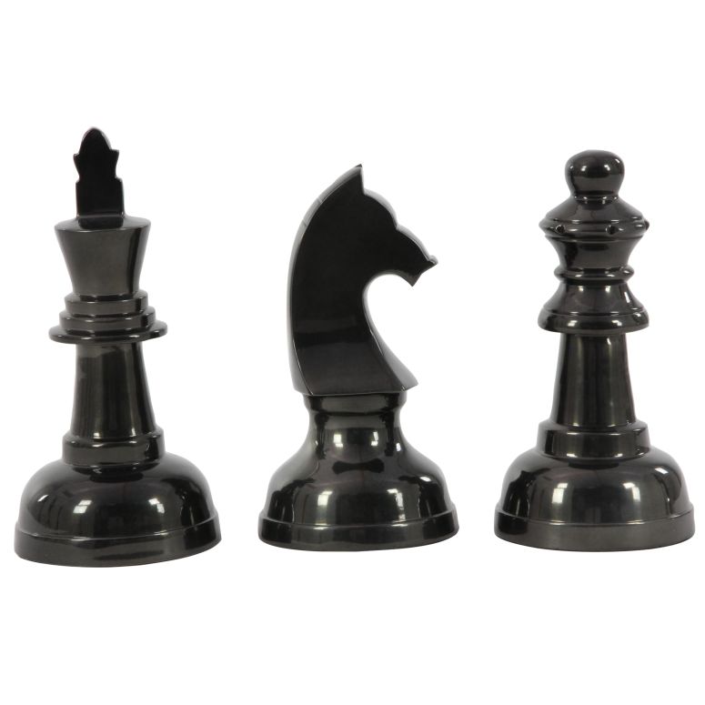 チェス仕かける CosmoLiving by Cosmopolitan Aluminum Metal Chess Decorative Sculpture Home Decor Statues with Knight, Queen and King, Set of 3 Accent Figurines 9\