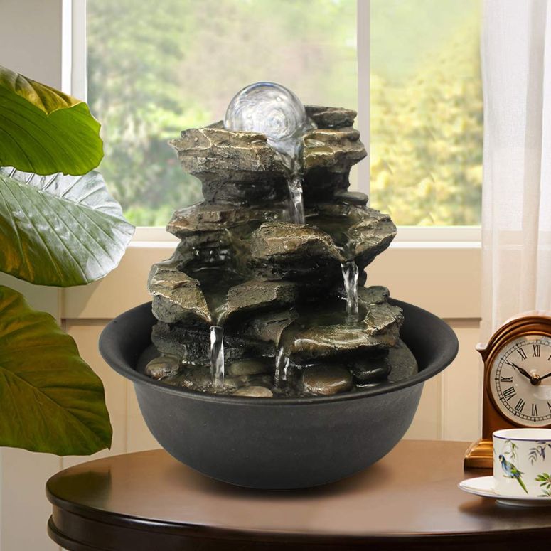卓上 噴水 滝のオブジェ テーブルトップファウンテン インテリア噴水 BBabe Spinning Orb Rock Cascading Tabletop Fountain, Zen Meditation Indoor Waterfall Feature with LED Light for Home Office Bedroom Relaxation 【並行輸入品】