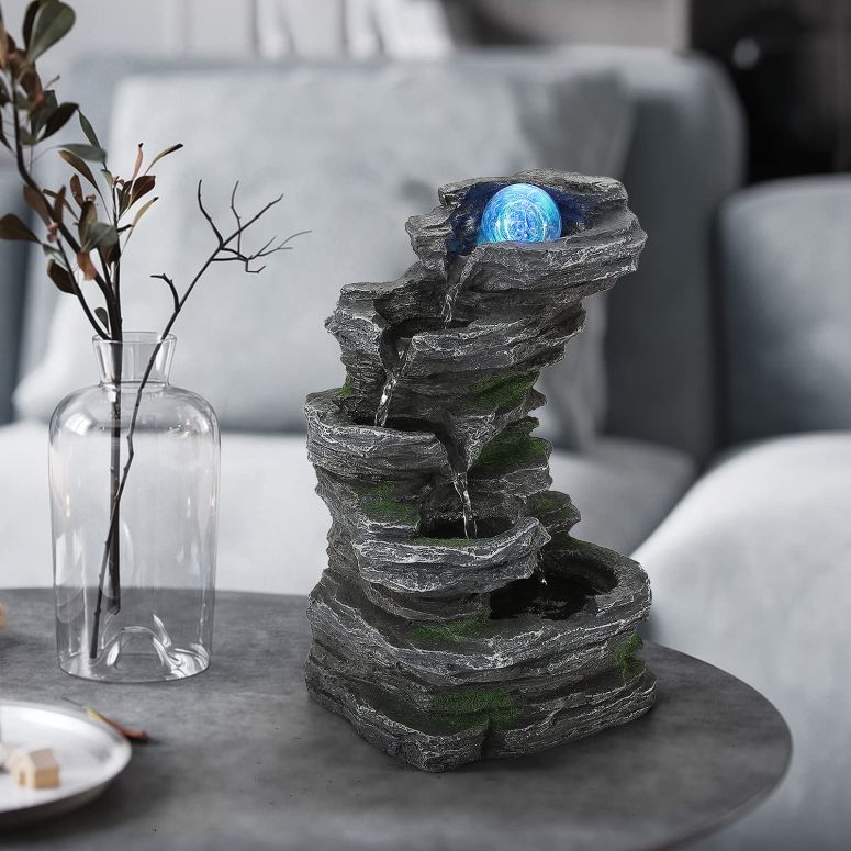 卓上 噴水 滝のオブジェ テーブルトップファウンテン インテリア噴水 WICHEMI Indoor Water Fountain Tabletop Fountain Stacked Rocks Waterfall Fountains Indoor Water Feature Feng Shui Zen Meditation Relaxation Desktop Fountain for Home O 【並行輸入品】｜MJ-MARKET