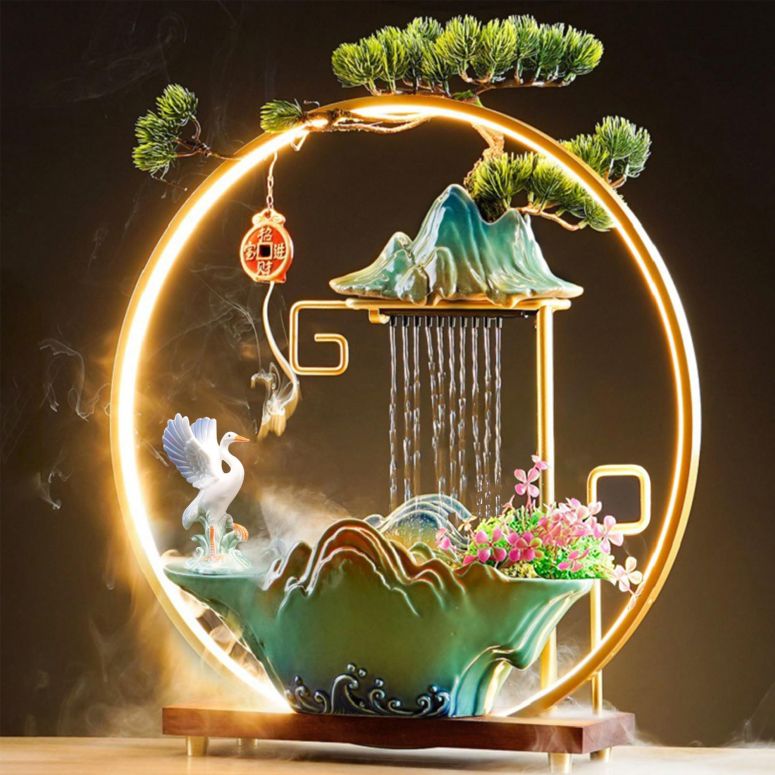 卓上 噴水 滝のオブジェ テーブルトップファウンテン インテリア噴水 HSINYA Crane Tabletop Water Fountains Indoor Waterfall Desktop Fountain for Meditation with Mist Japanese Fountain with Fake Plants Feng Shui Office Home Decor for Go 【並行輸入品】｜MJ-MARKET