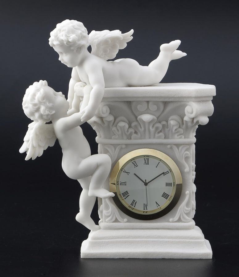 壁掛け時計 おしゃれ Veronese Design 6 1/2 Inch Cherub Playtime Mantle Clock Resin Sculpture Marble White Finish 【並行輸入品】|MJ-MARKET
