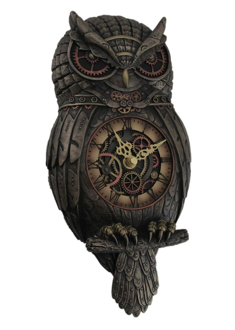 壁掛け時計 おしゃれ Veronese Design 12.5" Tall Steampunk Owl Pendulum Wall Clock Cold Cast Resin Antique Bronze Finish Wall Sculpture 【並行輸入品】|MJ-MARKET