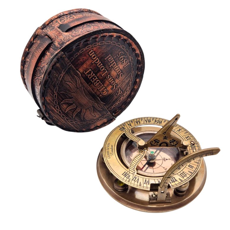 日時計 Brass & Copper Sundial Compass ? Engraved Sundial Clock with Lid for Hiking, Camping, and Navigation ? Handmade Nautical Compass, Great Gift for Hikers & Travelers 【並行輸入品】