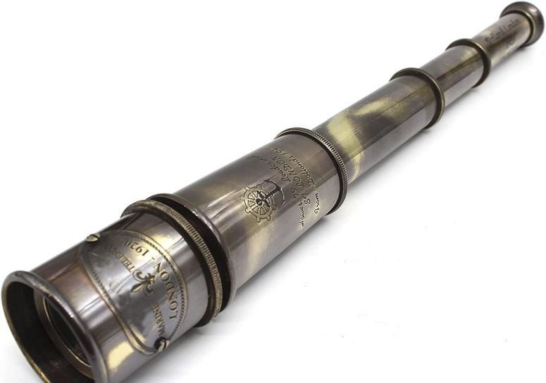 日時計 Antique Brass Spyglass ? Vintage Pirate Telescope, 1920 Ship Captain’s Working Maritime Telescope, High-Magnification Brass Nautical Decor with Glass Optics 【並行輸入品】