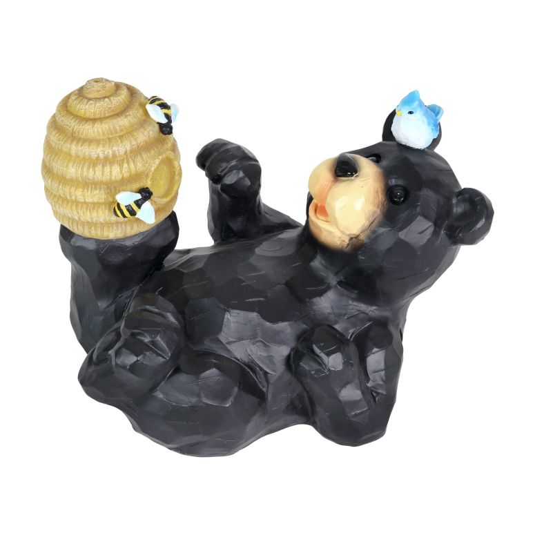 ガーデンライトLEDソーラーライト ソーラーパワー Exhart Garden Sculpture, Solar Black Bear Statue with Blue Bird, LED Bee Hive, Hand Painted Outdoor Garden Decoration, 9.5 x 7.5 Inch 【並行輸入品】