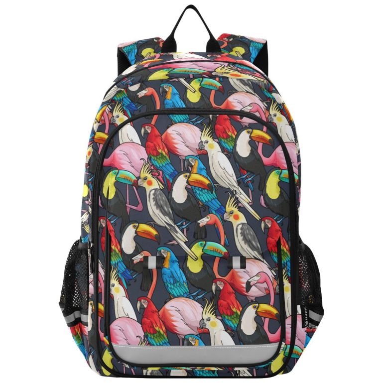 インコ 小鳥 バード トラベルキャリアー JHKKU Kids Backpack for Boys Girls Bookbags Elementary Backpack Colorful Exotic Birds School Bags Travel Daypack Lightweight Waterproof with Reflective Strip 【並行輸入品】