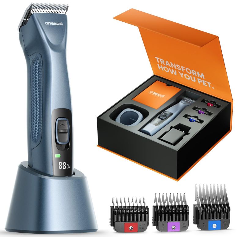 ペットバリカン Oneisall Grandmaster Pro 1 Cordless Professional Dog Grooming Clippers, 2-Speed Dog Clippers for Grooming Heavy Duty/Thick Hair, Detachable Carbonized Steel Blade Metal Combs, Removable Battery 【並行輸入品】