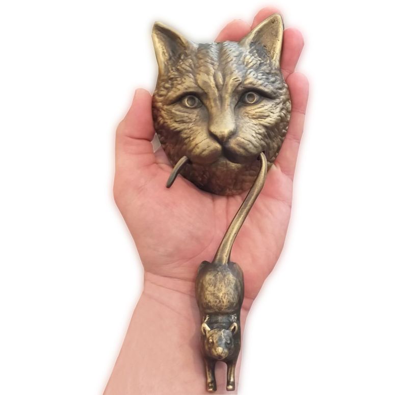 部屋の入り口ラッパー Anatolica Cat and Mouse Door Knocker, Solid Brass, 8.7 inches, Front Door Ornament (Antique Bronze) 【並行輸入品】