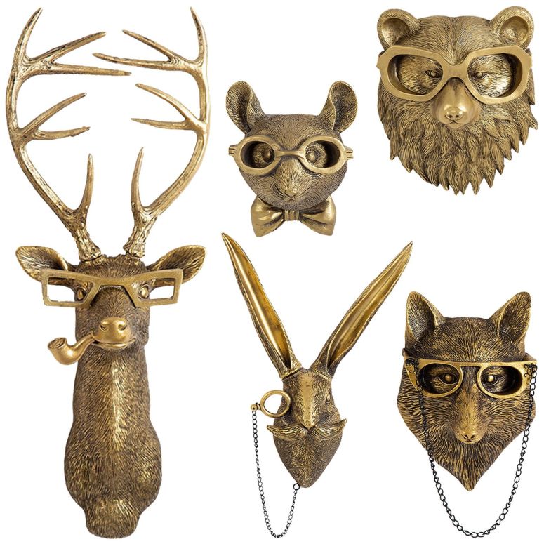 ドアノッカー GUASDIE Animal Heads Wall Decor, Faux Deer Head Mount, Animal Sculptures Wall Decor, Resin Animal Head Wall Hanging Decoration for Living Room Bedroom Kitchen Gift,5pcs, 1587574779-65291236 【並行輸入品】｜MJ-MARKET