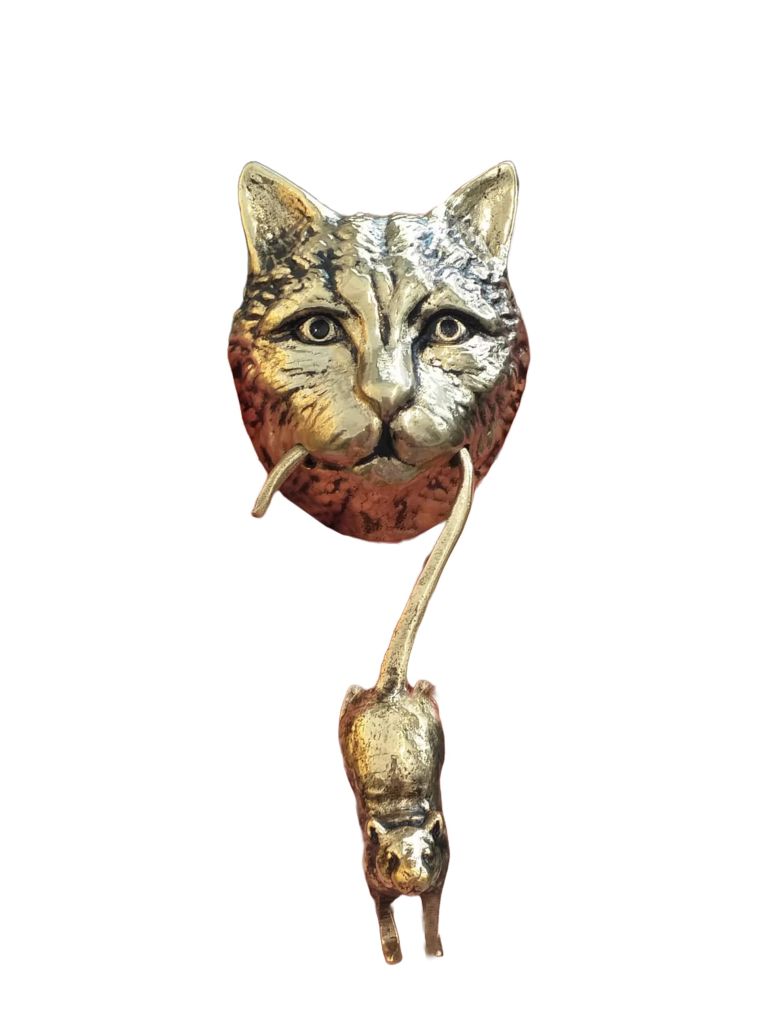 部屋の入り口ラッパー Anatolica Cat and Mouse Door Knocker, Solid Brass, 8.7 inches, Front Door Ornament (Antique Brass) 【並行輸入品】