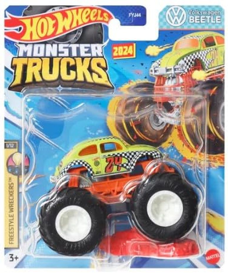 ホットウィール モンスタートラック Hot Wheels Monster Trucks New for 2024 1:64 Scale (Beetle Freestyle Wreckers 1/12) 【並行輸入品】