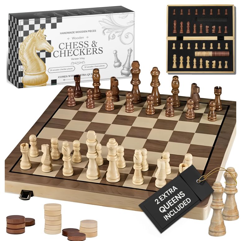 チェス仕かける PlayVibe Wooden Chess Set 15\u0027\u0027 \u0026 Checkers Board Games for All Players with 2 Extra Queens - Handmade Classic Wooden Chess Board, Portable \u0026 Folding Playtime Boards, Beginner \u0026 Professional Use 【並行輸入品】 おもちゃ-チェス-ファミリートイ・ゲーム