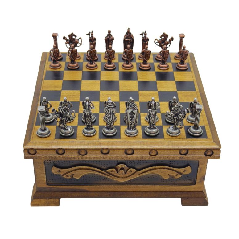 チェスセット Wooden Chess Set with Storage ? Handcrafted Chess Board and British Figure Metal Chess Pieces ? Decorative Chess Game for Adults & Kids ? Premium Gift for Family & Friends (Copper Chess Pieces) 【並行輸入品】