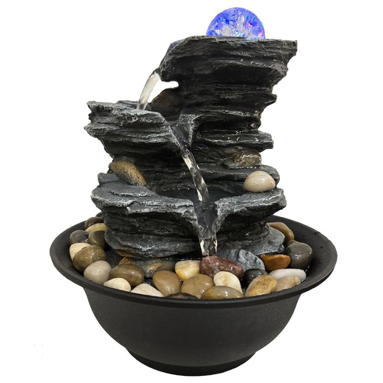 卓上 吹き上げ 滝のオブジェ テーブルトップファウンテン 室内装飾吹き上げ Rock Cascading Tabletop Water Fountain with Colored LED Lights, Zen Meditation Indoor Waterfall Feature with Natural River Rocks, Feng Shui Tabletop Waterfall for Hom 【並行輸入品】