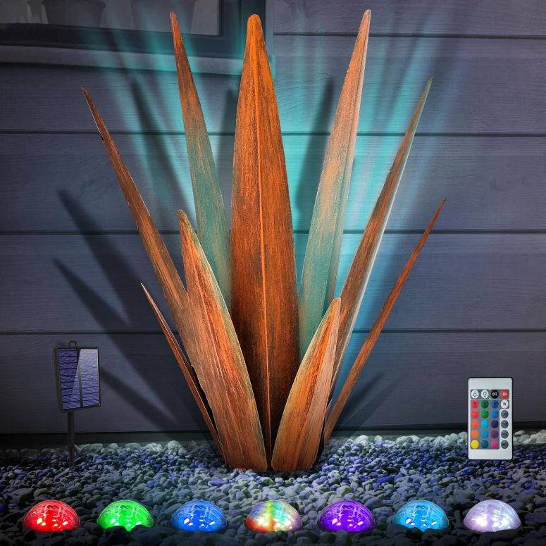 園地ともし火LEDソーラーともし火 ソーラー力強さ KODIBO Large Tequila Rustic Sculpture, Rustic Metal Agave Plants for Outdoor, Metal Agave Garden Yard Statue, Outdoor Lawn Ornaments Yard Stakes (Rusty - L (W/Solar Light)) 【並行輸入品】