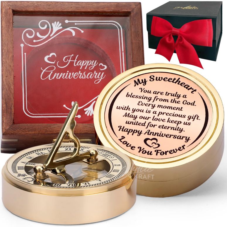 日時計 MYSTICKRAFT Anniversary Sundial Compass, Gifts for Husband, Him, Men, Wedding Anniversary Clock for 50th 40th 25th 21st 10th or 1st Year Celebration, Emotional Quote Engraved, Gift Box Pack with Card 【並行輸入品】