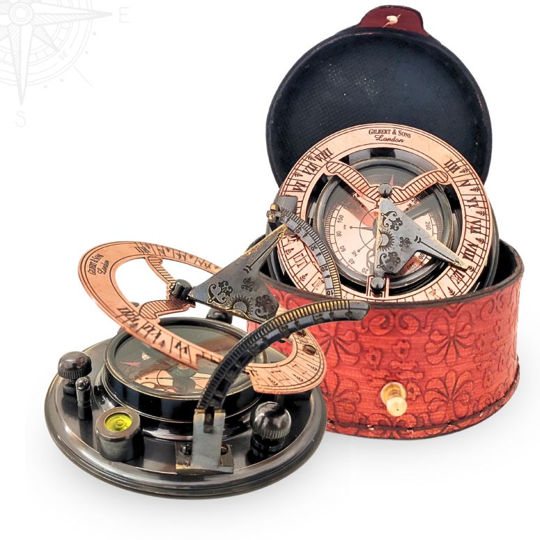 日時計 ANTIQUANA Antique Brass & Copper Sundial Compass, Sundial Clock in Box Gift Sun Clock Ship Replica Watch, Nautical Gifts for Men, Unique Nautical Decor, Naval Maritime Sundial (#5 Antique Gilbert) 【並行輸入品】