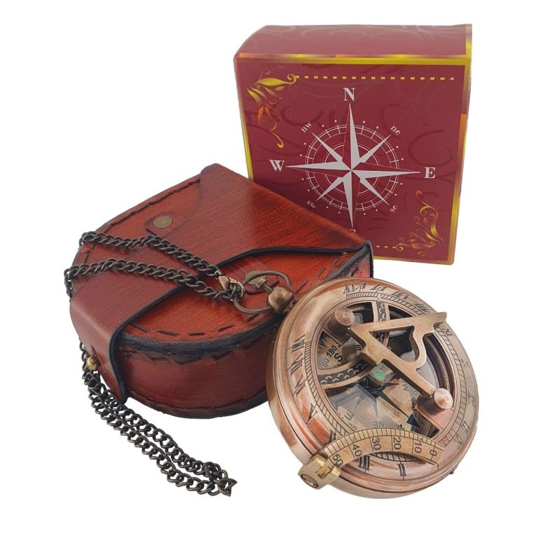 日時計 Sundial Compass in Leather Case - Brass Gifts for Men, Antique Sailing Anniversary Vintage Gifts, Unusual Unique Nautical Decor Fathers Day - Mothers Day - Valentines Day Gift 【並行輸入品】