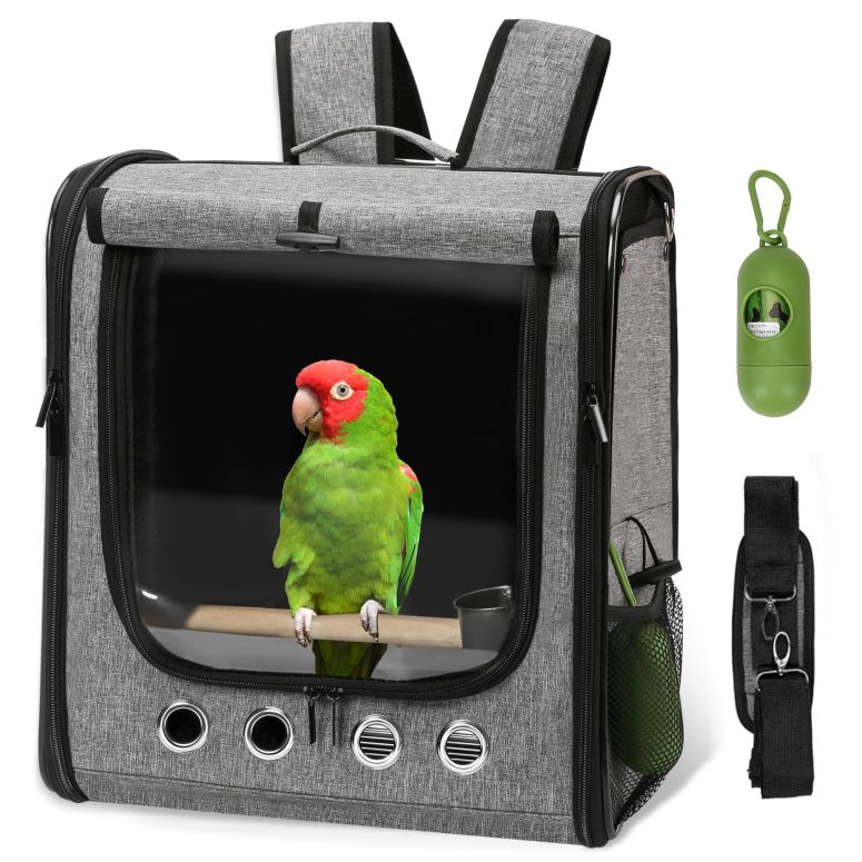インコ 小鳥 バード トラベルキャリアー Sanmoncare Bird Carrier Backpack, Parrot Travel Bag with Stand, Lightweight Travel Cage for Cockatiel, Portable Bird Travel Carrier, Pet Transparent Breathable Travel Cage Large 【並行輸入品】