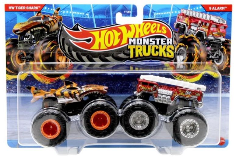ホットウィール モンスタートラック Hot Wheels Monster Trucks Tiger Shark vs 5 Alarm 1:64 Scale Demoliton Doubles 【並行輸入品】