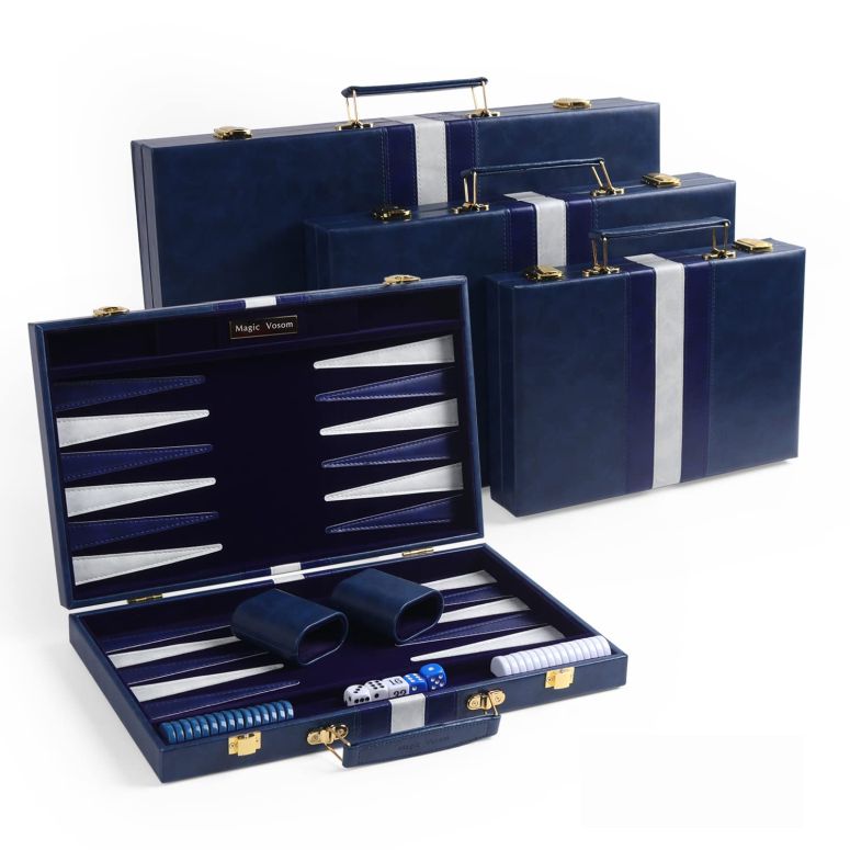 チェス仕かける Magic Vosom Travel Medium 15 Inch Backgammon Blue Sets Classic Board Game with Premium Leather Case, Portable Travels Strategy Backgammon Game Set for Adults, Kids (Blue, Medium) 【並行輸入品】 チェス-おもちゃ