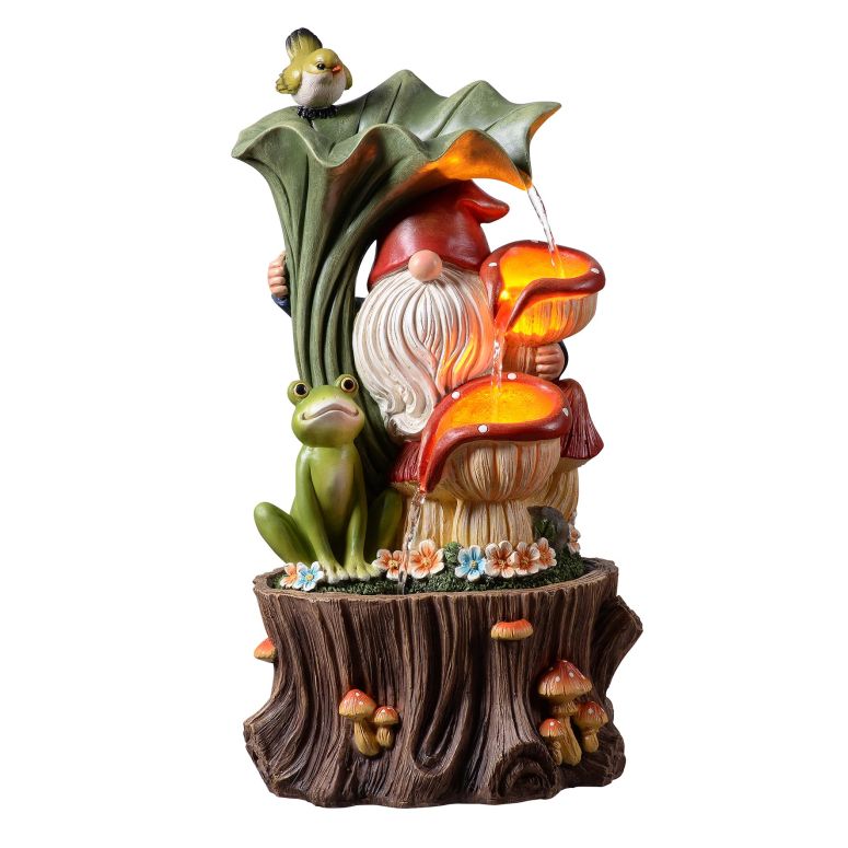 苑地 吹き上げ 室内装飾吹き上げ 置き型 吹き上げ 滝のオブジェ ウォーターフォールファウンテン Kalona Gnome Outdoor Fountain with LED Lights, Resin Tree Stump Waterfall Fountain for Patio Balcony Yard, 21\" Tall Garden Water Feature 25007 【並行輸入品】"