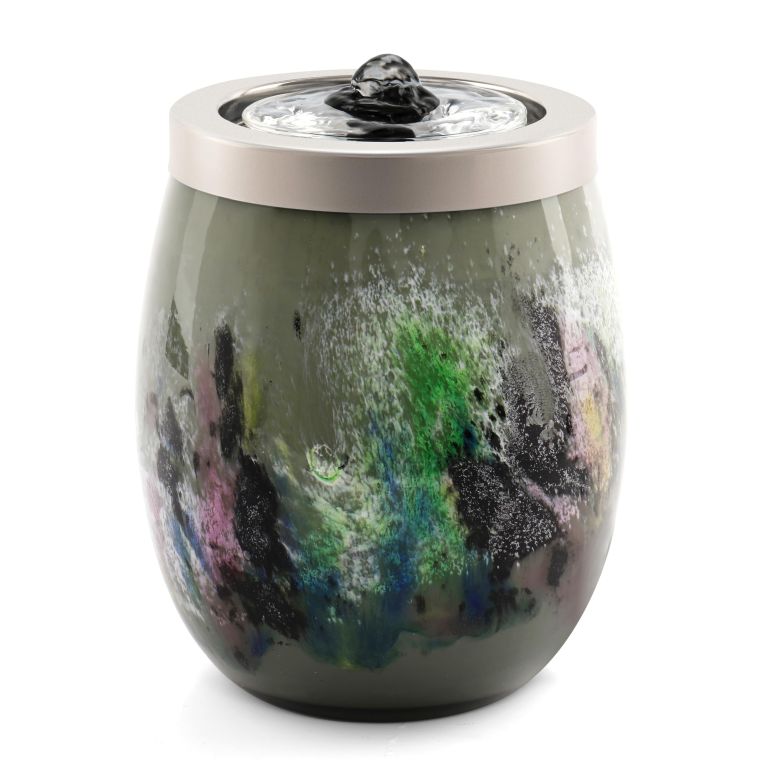卓上 吹き上げ 滝のオブジェ テーブルトップファウンテン 室内装飾吹き上げ VOREEN Handblown Glass Tabletop Fountain - Art Glass Indoor Fountain with Cool White Ambient Glow - Optional Aromatherapy for Home, Spa, Office D?cor - Grey 【並行輸入品】